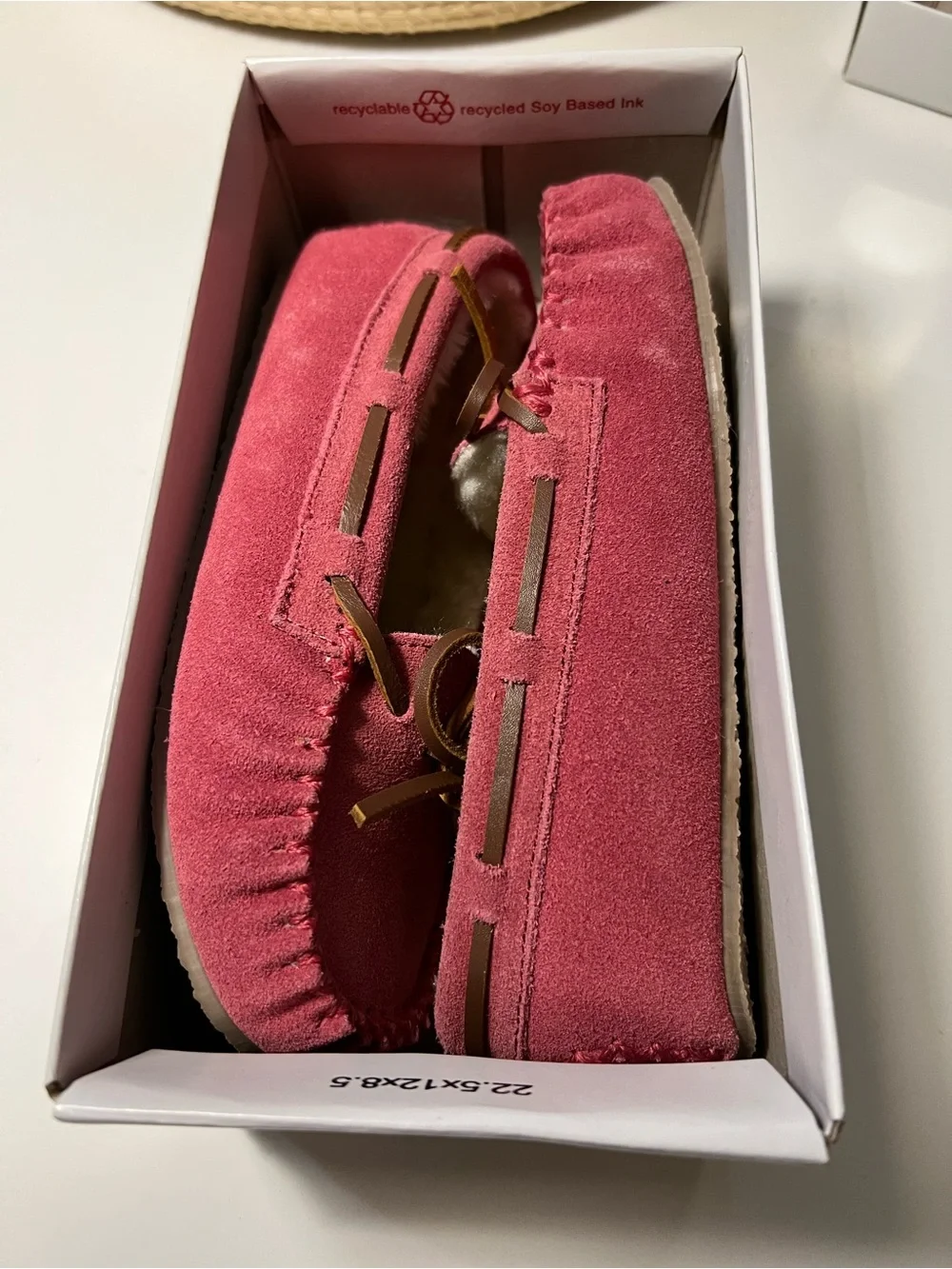 Minnetonka Pink Suede Fleece-Lined Moccasin Slippers